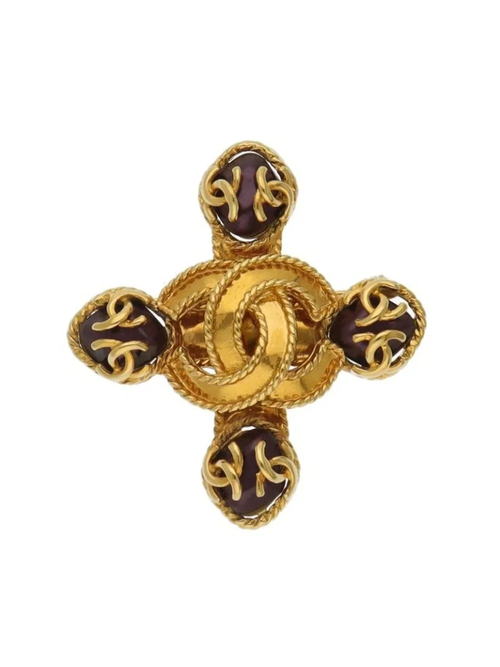 Chanel CC Logo Cross Motif Brooch Brass